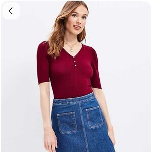 LOFT NWT Ribbed Henley Tee Size L
